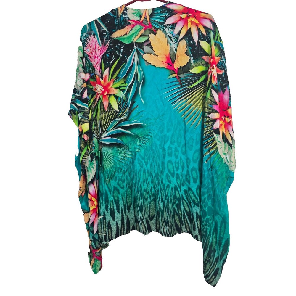 Chico’s Open Front Kimono Cardigan Women's S/M Floral Tropical Beachy Blouse - Picture 4 of 4
